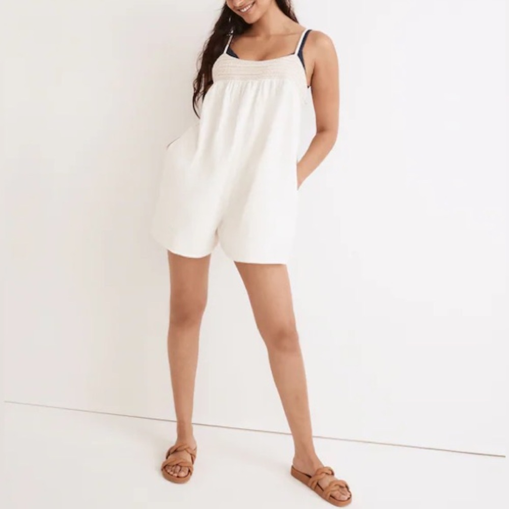 Madewell Embroidered Lightestspun Tie-Back Cover-Up Romper in Lighthouse | Sz L